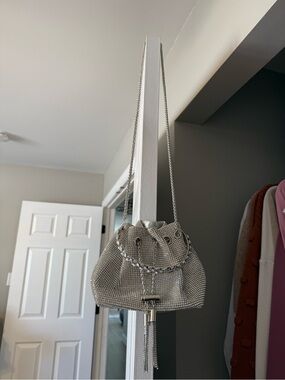 Silver Mesh Drawstring Evening Bag
